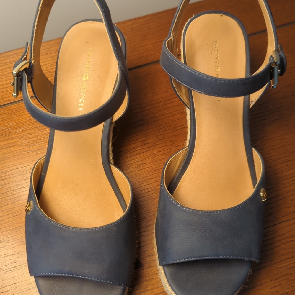 Tommy Hilfiger Twgallie Bue Leather Jute Wedge Ankle Strap Heel Sandals 7.5 M